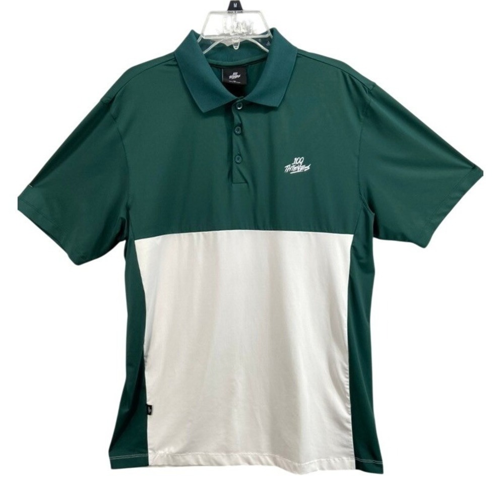 100 Thieves Polo Shirt Mens XL Colorblock Green White Short Sleeve‎